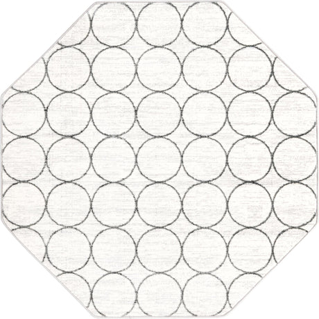 White 5' 3 x 5' 3 Matrix Trellis Octagon Area Rug 100% Polyester Geometric Pattern Modern Carpet for Living, Dining, Bedroom, Office for Sale at Rug Engine