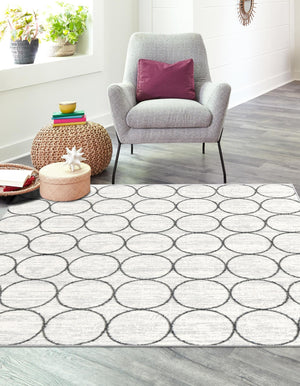 White 7' x 7' Matrix Trellis Square Area Rug 100% Polyester Geometric Pattern Modern Carpet for Living, Dining, Bedroom, Office for Sale at Rug Engine
