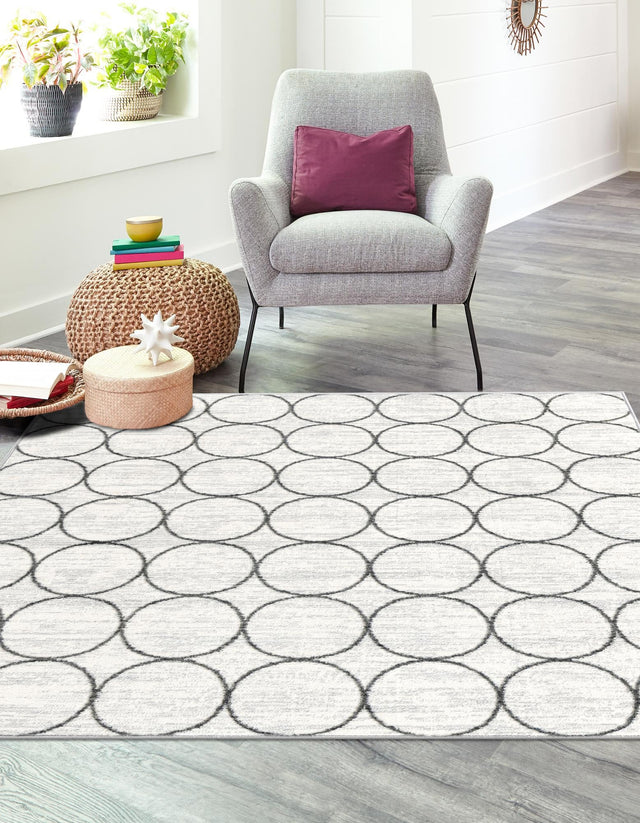 White 7' x 7' Matrix Trellis Square Area Rug 100% Polyester Geometric Pattern Modern Carpet for Living, Dining, Bedroom, Office for Sale at Rug Engine