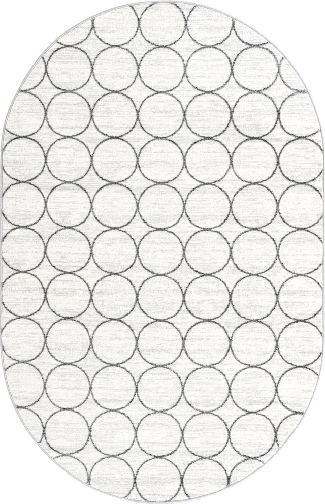 White 5' 3 x 8' Matrix Trellis Oval Area Rug 100% Polyester Geometric Pattern Modern Carpet for Living, Dining, Bedroom, Office for Sale at Rug Engine