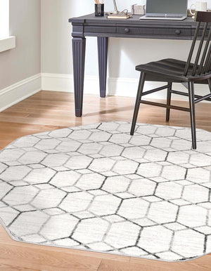 White 5' 3 x 5' 3 Matrix Trellis Octagon Area Rug 100% Polyester Geometric Pattern Modern Carpet for Living, Dining, Bedroom, Office for Sale at Rug Engine