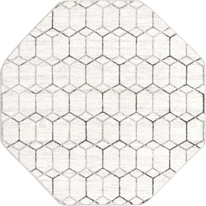 White 5' 3 x 5' 3 Matrix Trellis Octagon Area Rug 100% Polyester Geometric Pattern Modern Carpet for Living, Dining, Bedroom, Office for Sale at Rug Engine