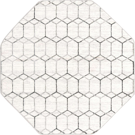 White 5' 3 x 5' 3 Matrix Trellis Octagon Area Rug 100% Polyester Geometric Pattern Modern Carpet for Living, Dining, Bedroom, Office for Sale at Rug Engine