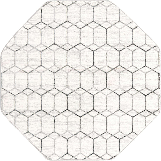 White 5' 3 x 5' 3 Matrix Trellis Octagon Area Rug 100% Polyester Geometric Pattern Modern Carpet for Living, Dining, Bedroom, Office for Sale at Rug Engine
