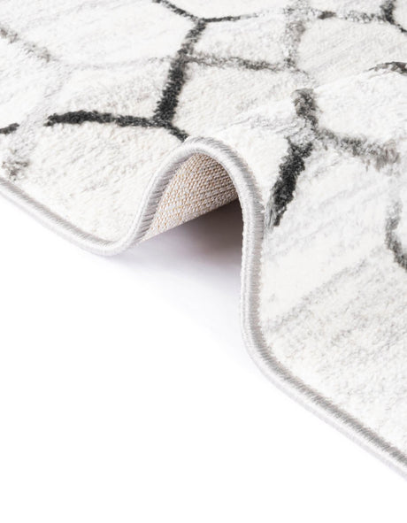 White 7' x 7' Matrix Trellis Square Area Rug 100% Polyester Geometric Pattern Modern Carpet for Living, Dining, Bedroom, Office for Sale at Rug Engine