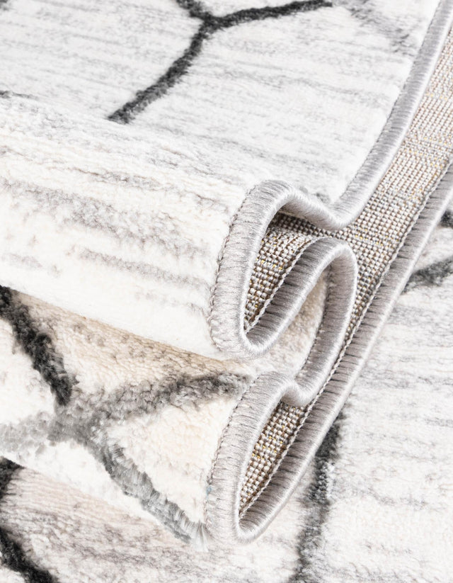 White 7' x 7' Matrix Trellis Square Area Rug 100% Polyester Geometric Pattern Modern Carpet for Living, Dining, Bedroom, Office for Sale at Rug Engine