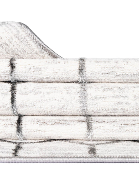 White 7' x 7' Matrix Trellis Square Area Rug 100% Polyester Geometric Pattern Modern Carpet for Living, Dining, Bedroom, Office for Sale at Rug Engine