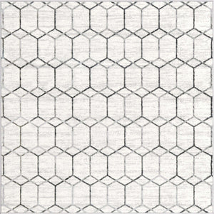White 5' 3 x 5' 3 Matrix Trellis Square Area Rug 100% Polyester Geometric Pattern Modern Carpet for Living, Dining, Bedroom, Office for Sale at Rug Engine
