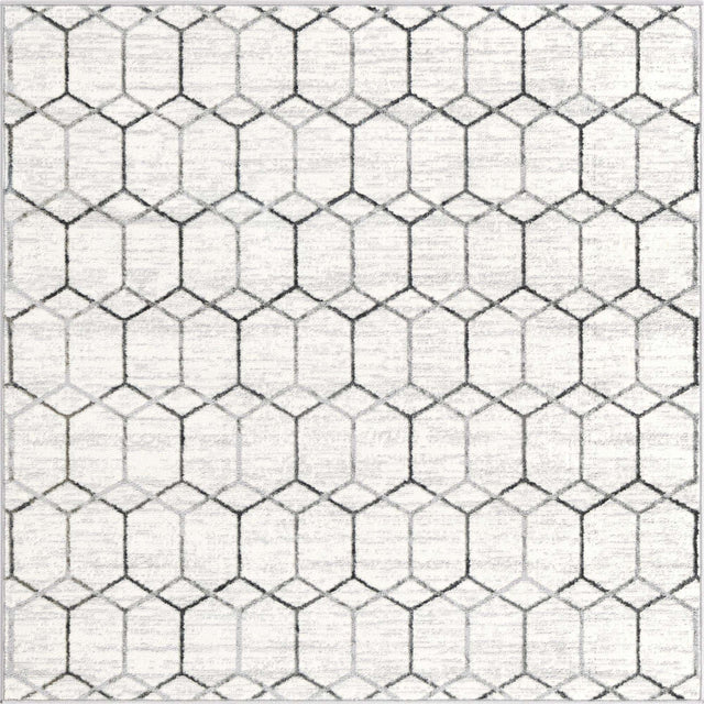 White 5' 3 x 5' 3 Matrix Trellis Square Area Rug 100% Polyester Geometric Pattern Modern Carpet for Living, Dining, Bedroom, Office for Sale at Rug Engine