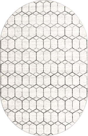 White 5' 3 x 8' Matrix Trellis Oval Area Rug 100% Polyester Geometric Pattern Modern Carpet for Living, Dining, Bedroom, Office for Sale at Rug Engine