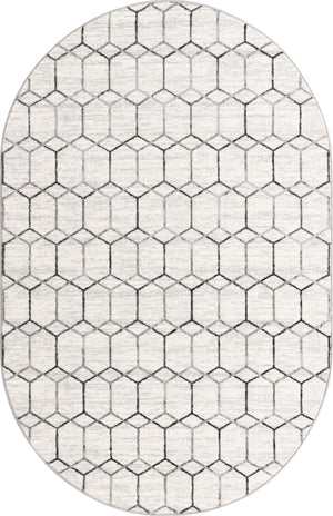 White 5' 3 x 8' Matrix Trellis Oval Area Rug 100% Polyester Geometric Pattern Modern Carpet for Living, Dining, Bedroom, Office for Sale at Rug Engine