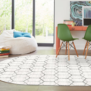 White 5' 3 x 8' Matrix Trellis Oval Area Rug 100% Polyester Geometric Pattern Modern Carpet for Living, Dining, Bedroom, Office for Sale at Rug Engine