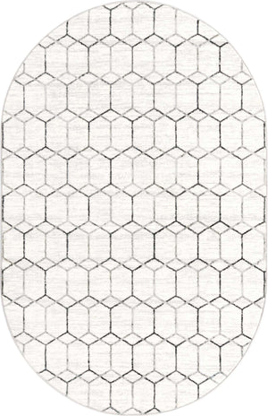 White 5' 3 x 8' Matrix Trellis Oval Area Rug 100% Polyester Geometric Pattern Modern Carpet for Living, Dining, Bedroom, Office for Sale at Rug Engine