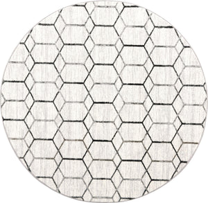 White 7' x 7' Matrix Trellis Round Area Rug 100% Polyester Geometric Pattern Modern Carpet for Living, Dining, Bedroom, Office for Sale at Rug Engine