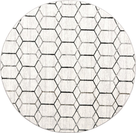 White 7' x 7' Matrix Trellis Round Area Rug 100% Polyester Geometric Pattern Modern Carpet for Living, Dining, Bedroom, Office for Sale at Rug Engine