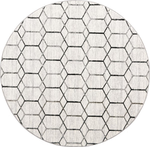 White 7' x 7' Matrix Trellis Round Area Rug 100% Polyester Geometric Pattern Modern Carpet for Living, Dining, Bedroom, Office for Sale at Rug Engine