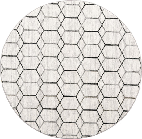 White 7' x 7' Matrix Trellis Round Area Rug 100% Polyester Geometric Pattern Modern Carpet for Living, Dining, Bedroom, Office for Sale at Rug Engine