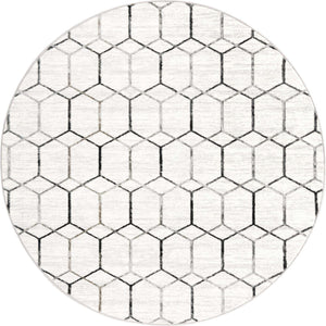 White 7' x 7' Matrix Trellis Round Area Rug 100% Polyester Geometric Pattern Modern Carpet for Living, Dining, Bedroom, Office for Sale at Rug Engine
