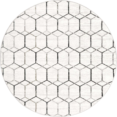 White 7' x 7' Matrix Trellis Round Area Rug 100% Polyester Geometric Pattern Modern Carpet for Living, Dining, Bedroom, Office for Sale at Rug Engine