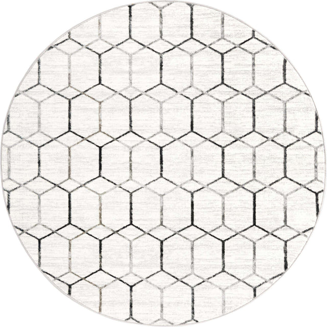 White 7' x 7' Matrix Trellis Round Area Rug 100% Polyester Geometric Pattern Modern Carpet for Living, Dining, Bedroom, Office for Sale at Rug Engine