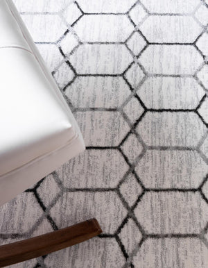 White 5' 3 x 5' 3 Matrix Trellis Square Area Rug 100% Polyester Geometric Pattern Modern Carpet for Living, Dining, Bedroom, Office for Sale at Rug Engine