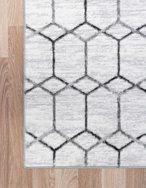 White 7' x 7' Matrix Trellis Square Area Rug 100% Polyester Geometric Pattern Modern Carpet for Living, Dining, Bedroom, Office for Sale at Rug Engine