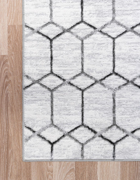 White 7' x 7' Matrix Trellis Square Area Rug 100% Polyester Geometric Pattern Modern Carpet for Living, Dining, Bedroom, Office for Sale at Rug Engine