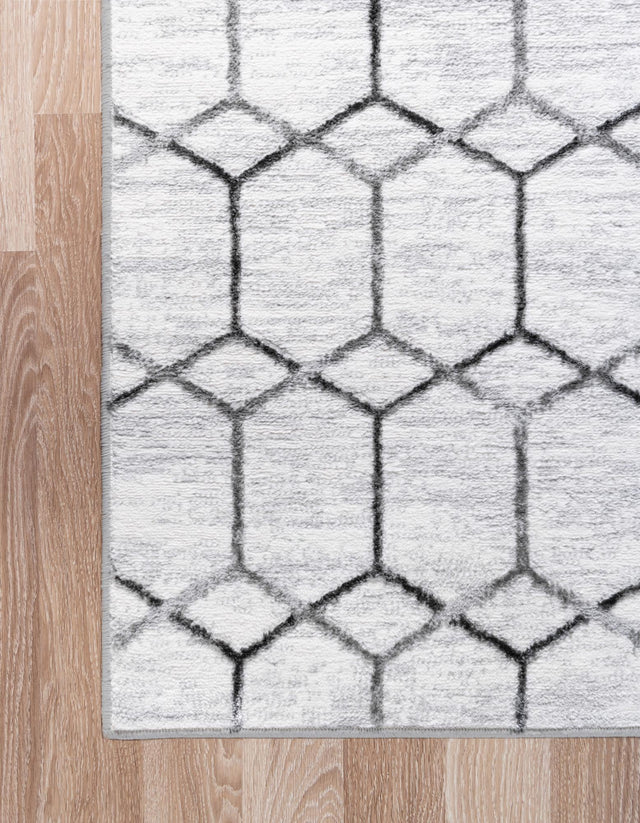 White 7' x 7' Matrix Trellis Square Area Rug 100% Polyester Geometric Pattern Modern Carpet for Living, Dining, Bedroom, Office for Sale at Rug Engine