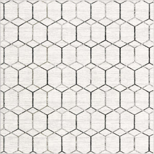 White 7' x 7' Matrix Trellis Square Area Rug 100% Polyester Geometric Pattern Modern Carpet for Living, Dining, Bedroom, Office for Sale at Rug Engine