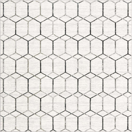 White 7' x 7' Matrix Trellis Square Area Rug 100% Polyester Geometric Pattern Modern Carpet for Living, Dining, Bedroom, Office for Sale at Rug Engine