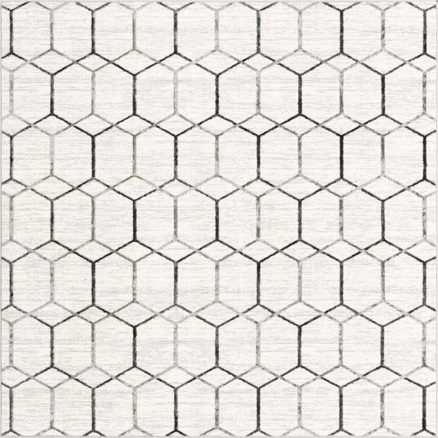 White 7' x 7' Matrix Trellis Square Area Rug 100% Polyester Geometric Pattern Modern Carpet for Living, Dining, Bedroom, Office for Sale at Rug Engine