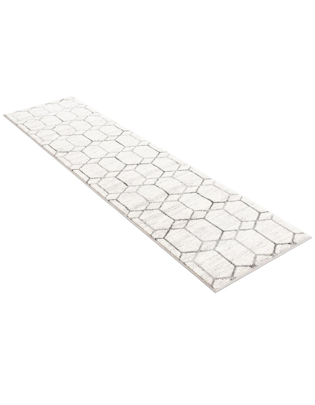 White 2' x 8' Matrix Trellis Runner Area Rug 100% Polyester Geometric Pattern Modern Carpet for Living, Dining, Bedroom, Office for Sale at Rug Engine