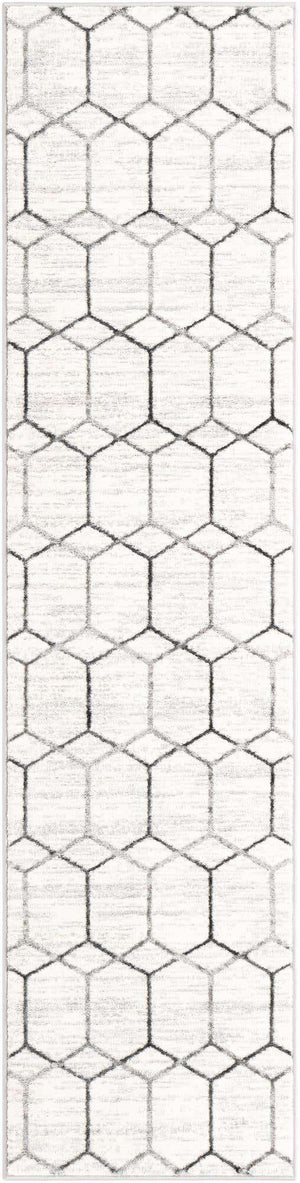 White 2' x 8' Matrix Trellis Runner Area Rug 100% Polyester Geometric Pattern Modern Carpet for Living, Dining, Bedroom, Office for Sale at Rug Engine