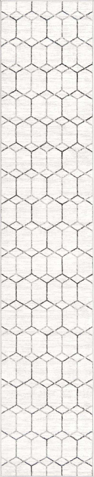White 2' 7 x 13' Matrix Trellis Runner Area Rug 100% Polyester Geometric Pattern Modern Carpet for Living, Dining, Bedroom, Office for Sale at Rug Engine