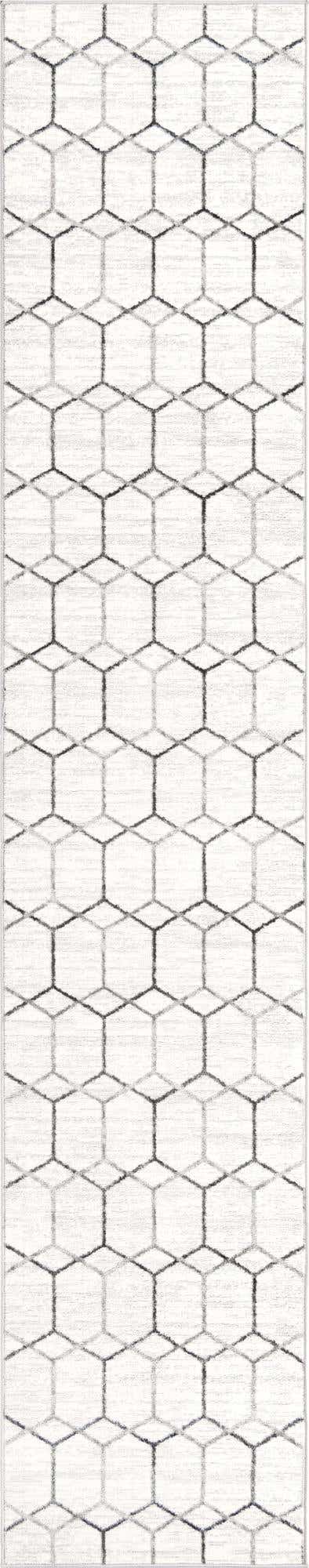 White 2' 7 x 13' Matrix Trellis Runner Area Rug 100% Polyester Geometric Pattern Modern Carpet for Living, Dining, Bedroom, Office for Sale at Rug Engine