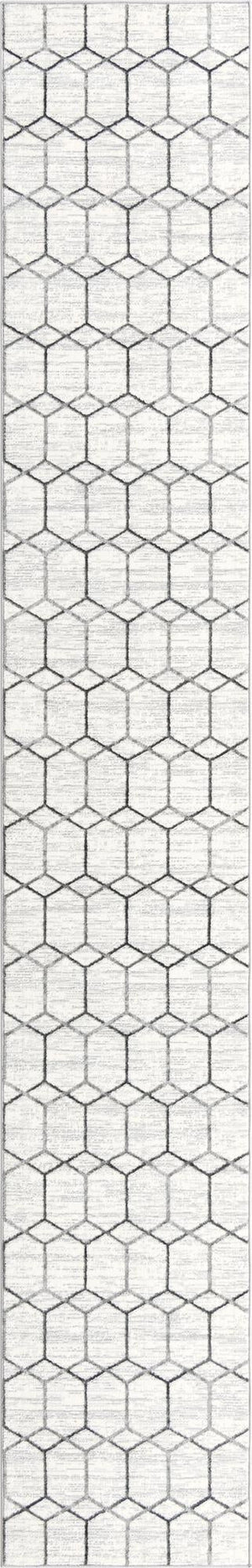 White 2' 7 x 16' 5 Matrix Trellis Runner Area Rug 100% Polyester Geometric Pattern Modern Carpet for Living, Dining, Bedroom, Office for Sale at Rug Engine