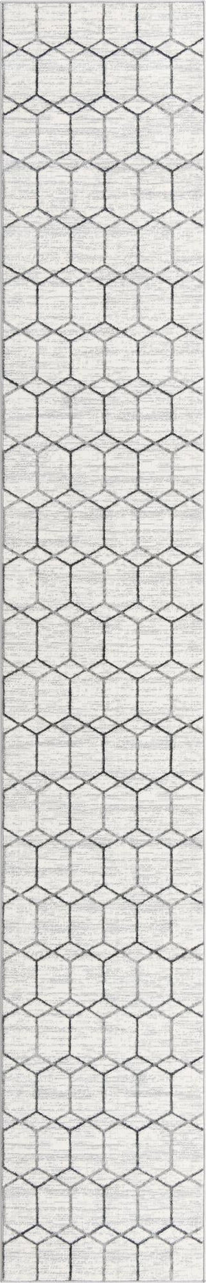 White 2' 7 x 16' 5 Matrix Trellis Runner Area Rug 100% Polyester Geometric Pattern Modern Carpet for Living, Dining, Bedroom, Office for Sale at Rug Engine