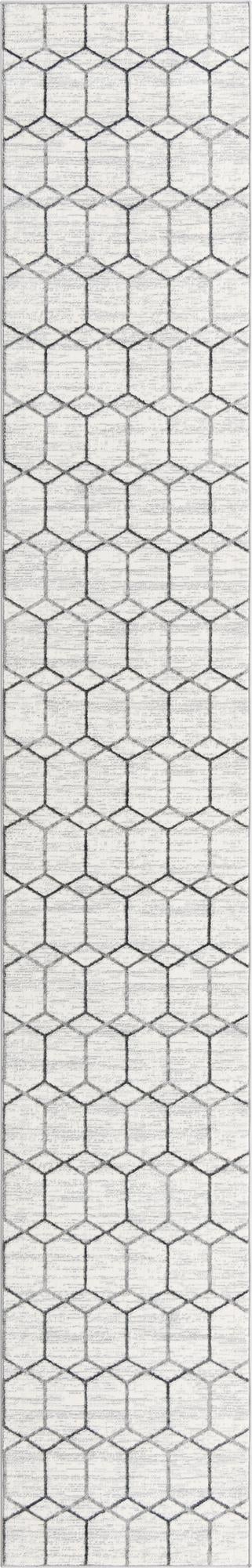 White 2' 7 x 16' 5 Matrix Trellis Runner Area Rug 100% Polyester Geometric Pattern Modern Carpet for Living, Dining, Bedroom, Office for Sale at Rug Engine