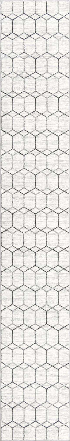 White 2' 7 x 16' 5 Matrix Trellis Runner Area Rug 100% Polyester Geometric Pattern Modern Carpet for Living, Dining, Bedroom, Office for Sale at Rug Engine