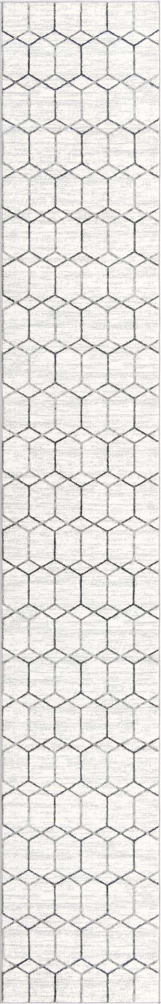 White 2' 7 x 16' 5 Matrix Trellis Runner Area Rug 100% Polyester Geometric Pattern Modern Carpet for Living, Dining, Bedroom, Office for Sale at Rug Engine