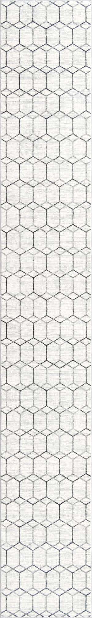 White 2' 11 x 19' 8 Matrix Trellis Runner Area Rug 100% Polyester Geometric Pattern Modern Carpet for Living, Dining, Bedroom, Office for Sale at Rug Engine