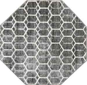 Grey 5' 3 x 5' 3 Matrix Trellis Octagon Area Rug 100% Polyester Geometric Pattern Modern Carpet for Living, Dining, Bedroom, Office for Sale at Rug Engine