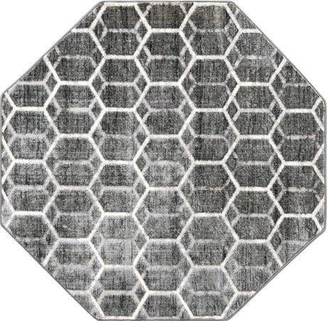 Grey 5' 3 x 5' 3 Matrix Trellis Octagon Area Rug 100% Polyester Geometric Pattern Modern Carpet for Living, Dining, Bedroom, Office for Sale at Rug Engine