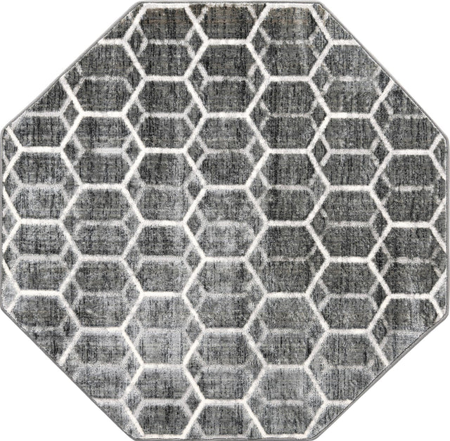 Grey 5' 3 x 5' 3 Matrix Trellis Octagon Area Rug 100% Polyester Geometric Pattern Modern Carpet for Living, Dining, Bedroom, Office for Sale at Rug Engine