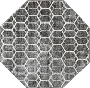 Grey 5' 3 x 5' 3 Matrix Trellis Octagon Area Rug 100% Polyester Geometric Pattern Modern Carpet for Living, Dining, Bedroom, Office for Sale at Rug Engine