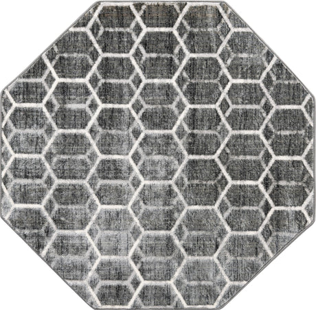 Grey 5' 3 x 5' 3 Matrix Trellis Octagon Area Rug 100% Polyester Geometric Pattern Modern Carpet for Living, Dining, Bedroom, Office for Sale at Rug Engine