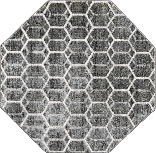 Grey 5' 3 x 5' 3 Matrix Trellis Octagon Area Rug 100% Polyester Geometric Pattern Modern Carpet for Living, Dining, Bedroom, Office for Sale at Rug Engine