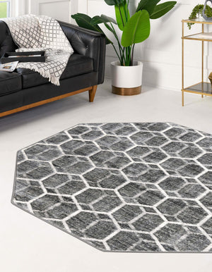 Grey 5' 3 x 5' 3 Matrix Trellis Octagon Area Rug 100% Polyester Geometric Pattern Modern Carpet for Living, Dining, Bedroom, Office for Sale at Rug Engine