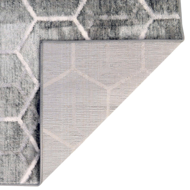 Grey 5' 3 x 5' 3 Matrix Trellis Octagon Area Rug 100% Polyester Geometric Pattern Modern Carpet for Living, Dining, Bedroom, Office for Sale at Rug Engine