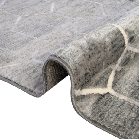 Grey 5' 3 x 5' 3 Matrix Trellis Octagon Area Rug 100% Polyester Geometric Pattern Modern Carpet for Living, Dining, Bedroom, Office for Sale at Rug Engine